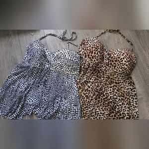 Merona Animal Print Strap Sheer Bathing Tops Padded Size Medium Lot Of 2